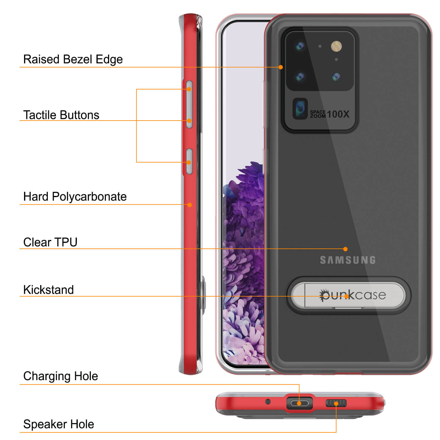 Capa para Galaxy S20 Ultra, PUNKcase [Série LUCID 3.0] [Ajuste Slim] Capa de Armadura com Protetor de Tela Integrado [Vermelho]