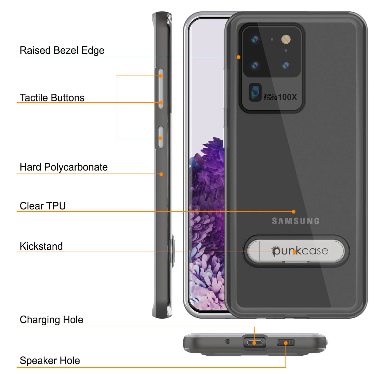 Capa Galaxy S20 Ultra, PUNKcase [Série LUCID 3.0] [Ajuste Slim] Capa armada com protetor de tela integrado [Cinza]