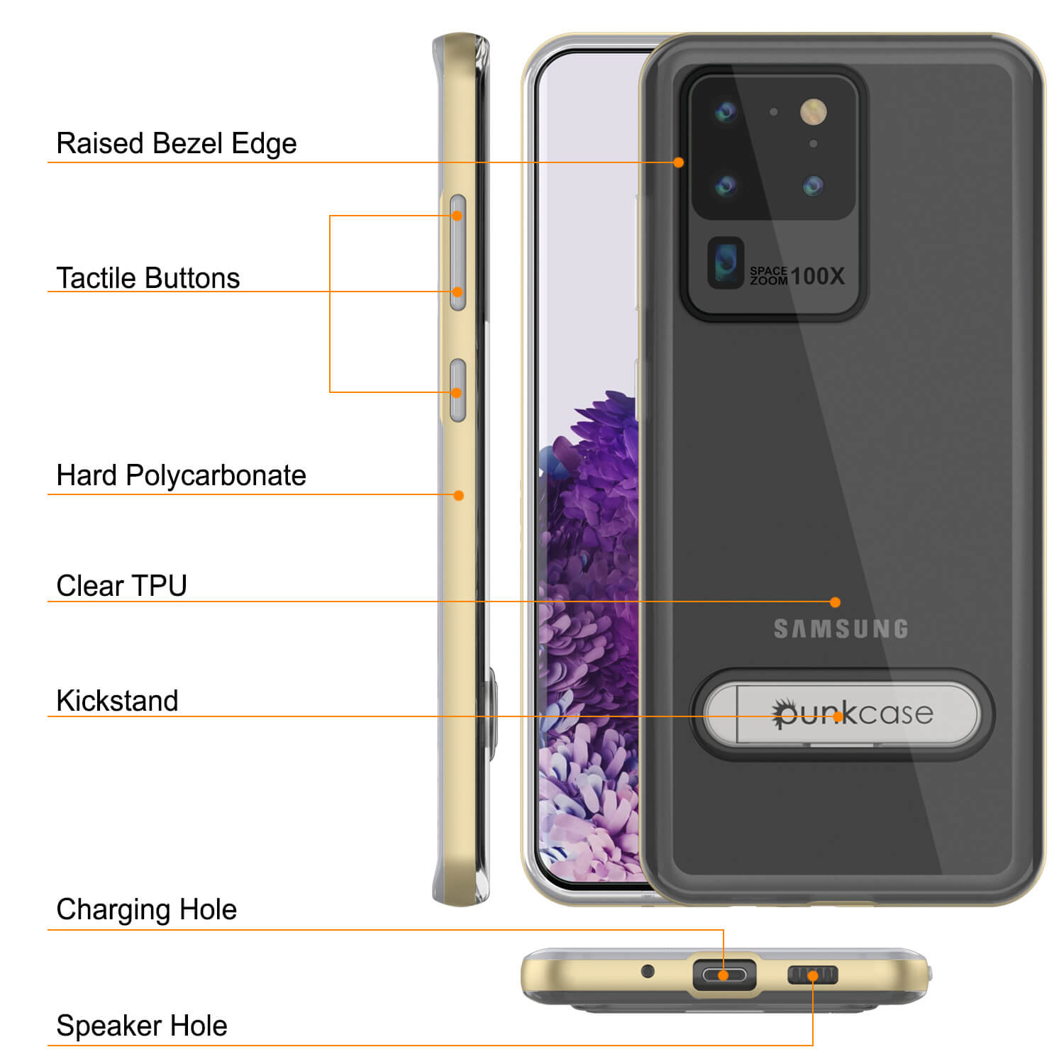 Capa para Galaxy S20 Ultra, PUNKcase [Série LUCID 3.0] [Ajuste Slim] Capa de Armadura com Protetor de Tela Integrado [Dourado]