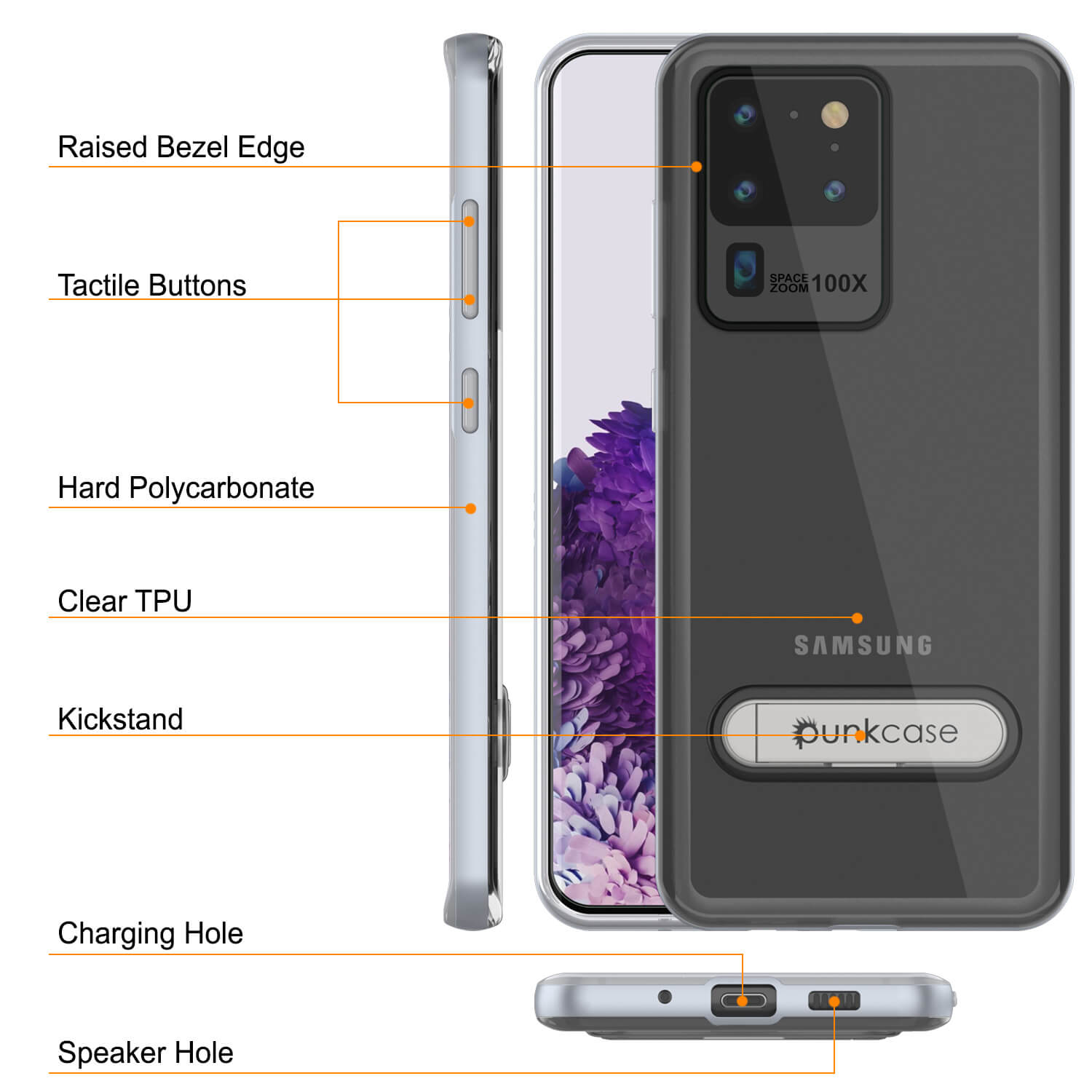 Capa Galaxy S20 Ultra, PUNKcase [Série LUCID 3.0] [Ajuste Slim] Capa Armor com Protetor de Tela Integrado [Prateado]