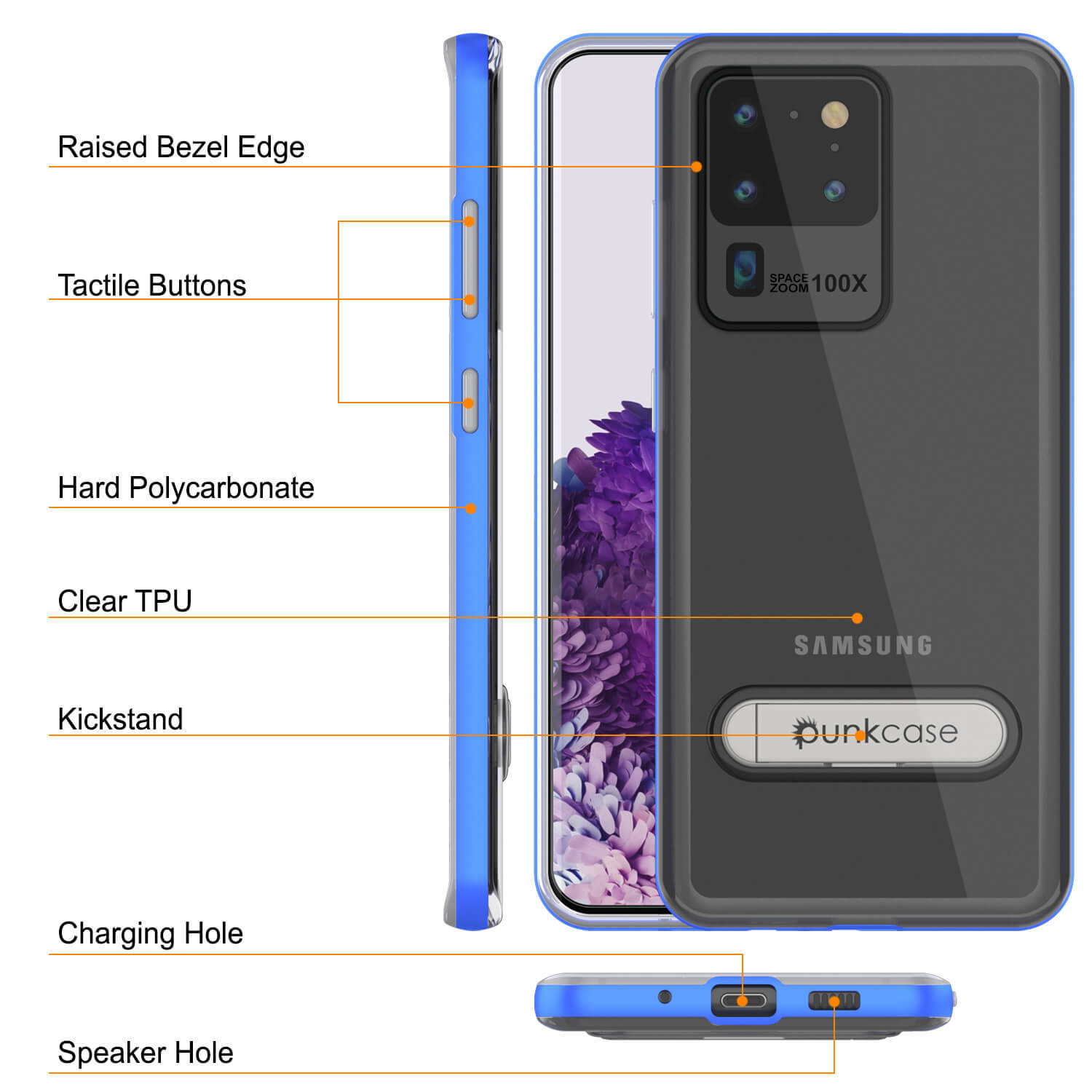 Capa Galaxy S20 Ultra, PUNKcase [Série LUCID 3.0] [Ajuste Slim] Capa de Armadura com Protetor de Tela Integrado [Azul]