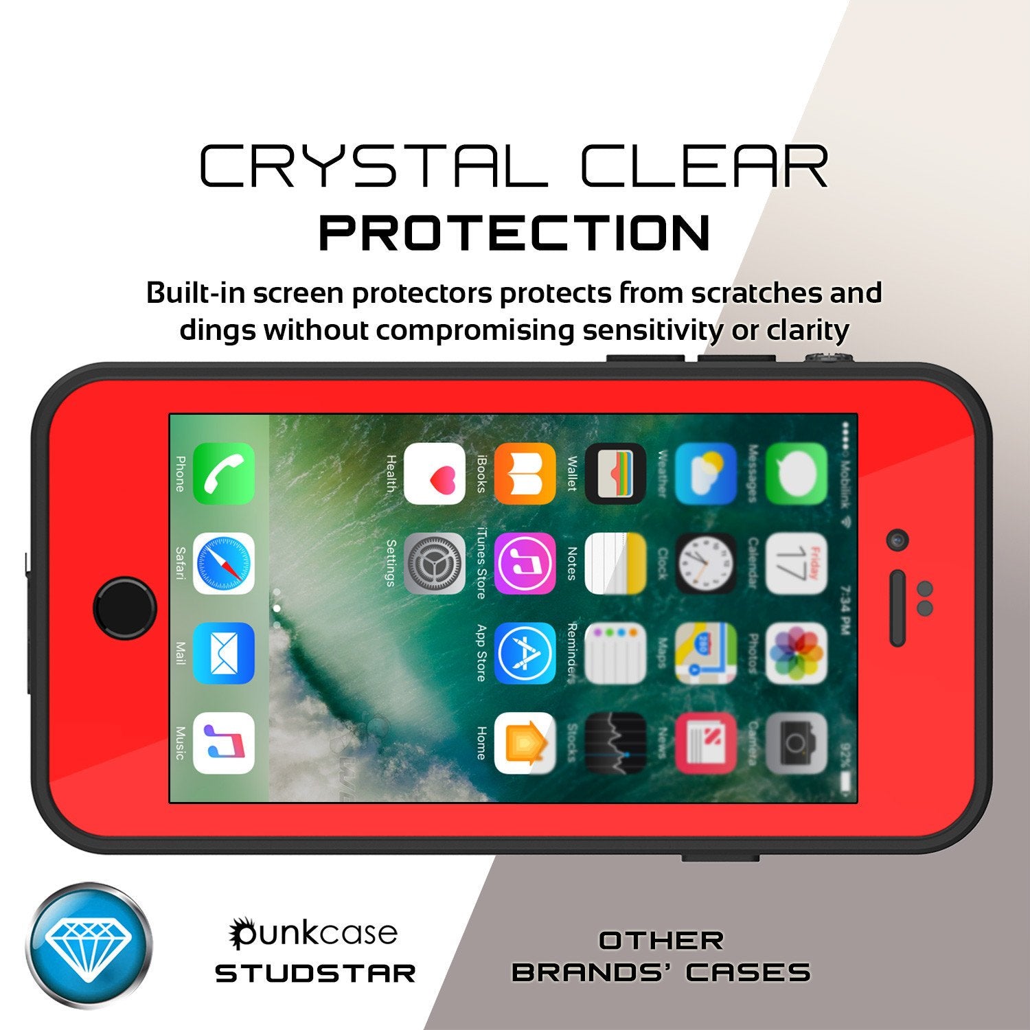 iPhone 7 Waterproof IP68 Case, Punkcase [Red] [StudStar Series] [Slim Fit] [Dirtproof] [Snowproof] (Color in image: light blue)
