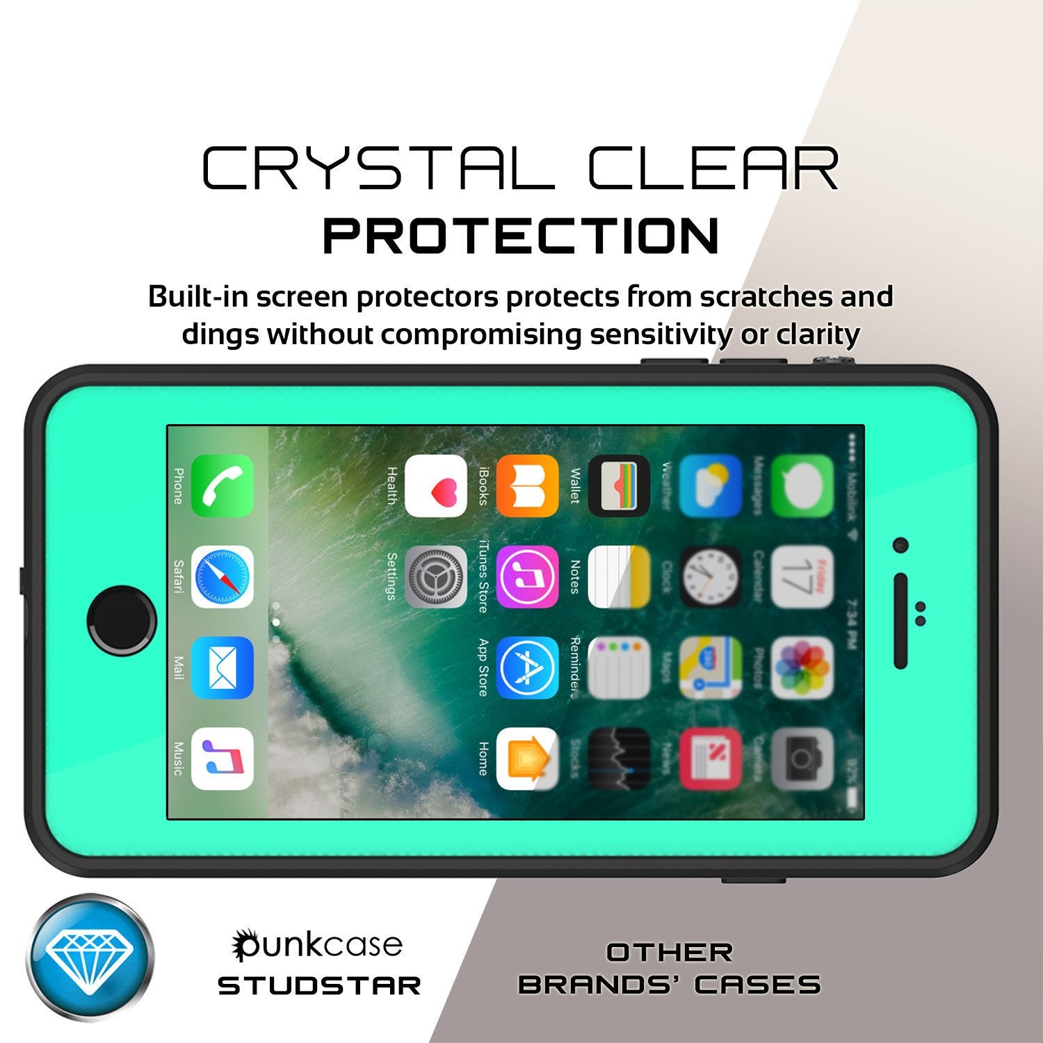 iPhone 7+ Plus Waterproof IP68 Case, Punkcase [Teal] [StudStar Series] [Slim Fit] [Dirtproof] (Color in image: purple)