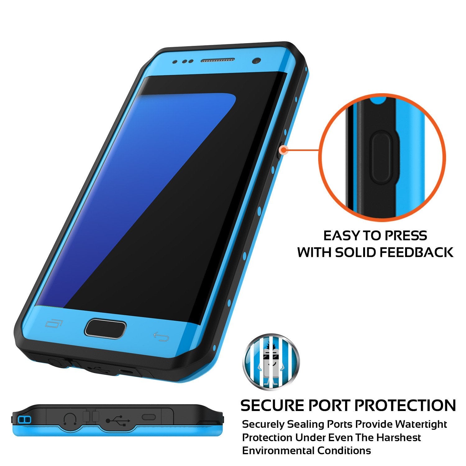 Galaxy S7 EDGE Waterproof Case PunkCase StudStar Light Blue Thin 6.6ft Underwater IP68 ShockProof (Color in image: black)