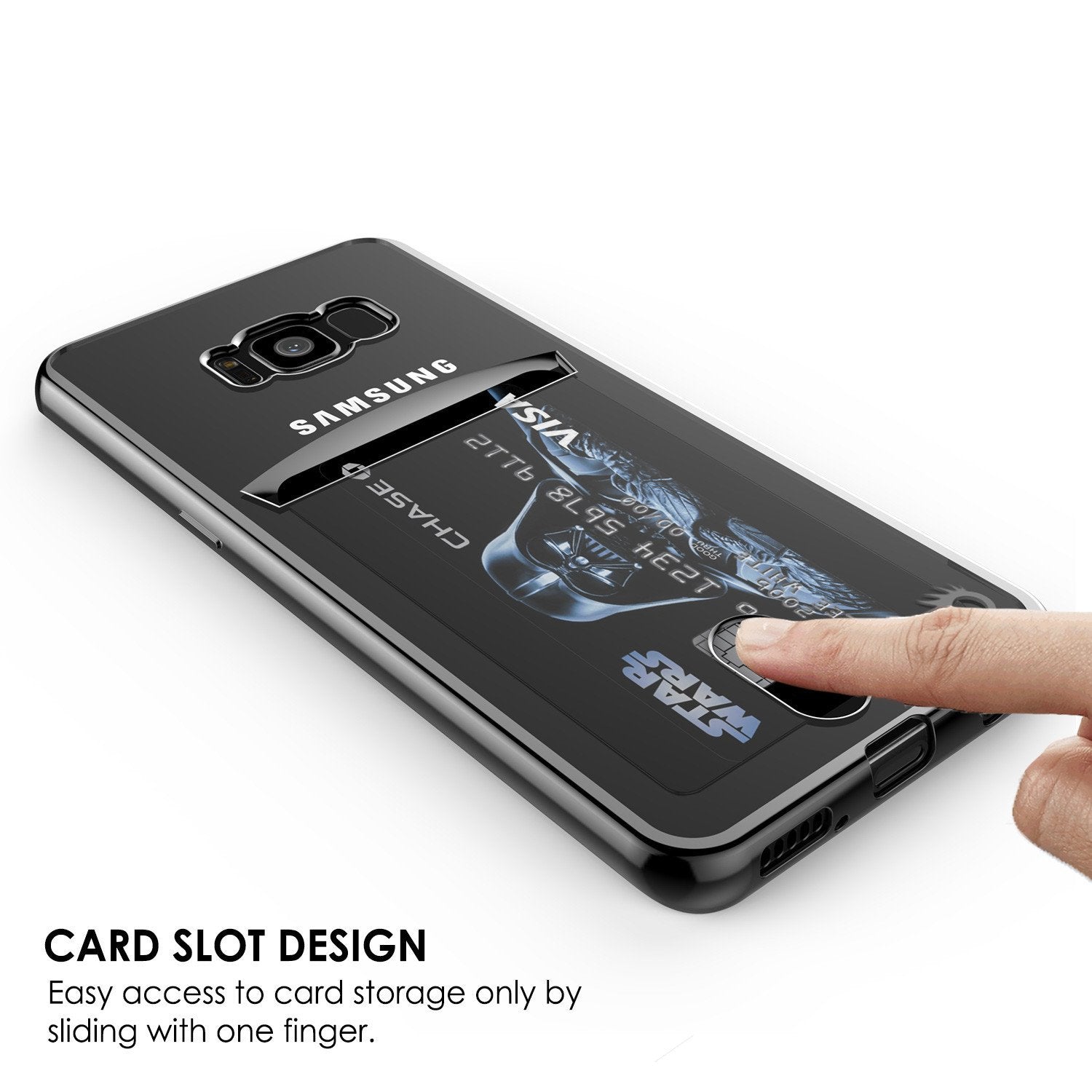 CARD SLOT DESIGN Easy access to card storage only by sliding with one finger.
