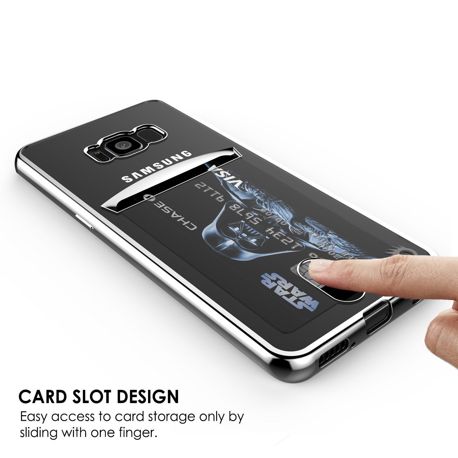 CARD SLOT DESIGN Easy access to card storage only by sliding with one finger.