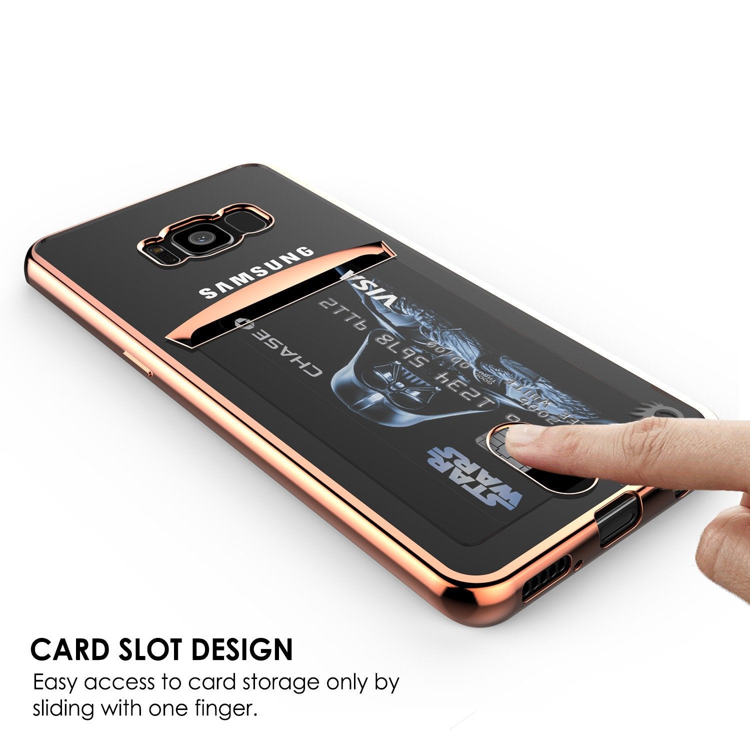 CARD SLOT DESIGN Easy access to card storage only by sliding with one finger.