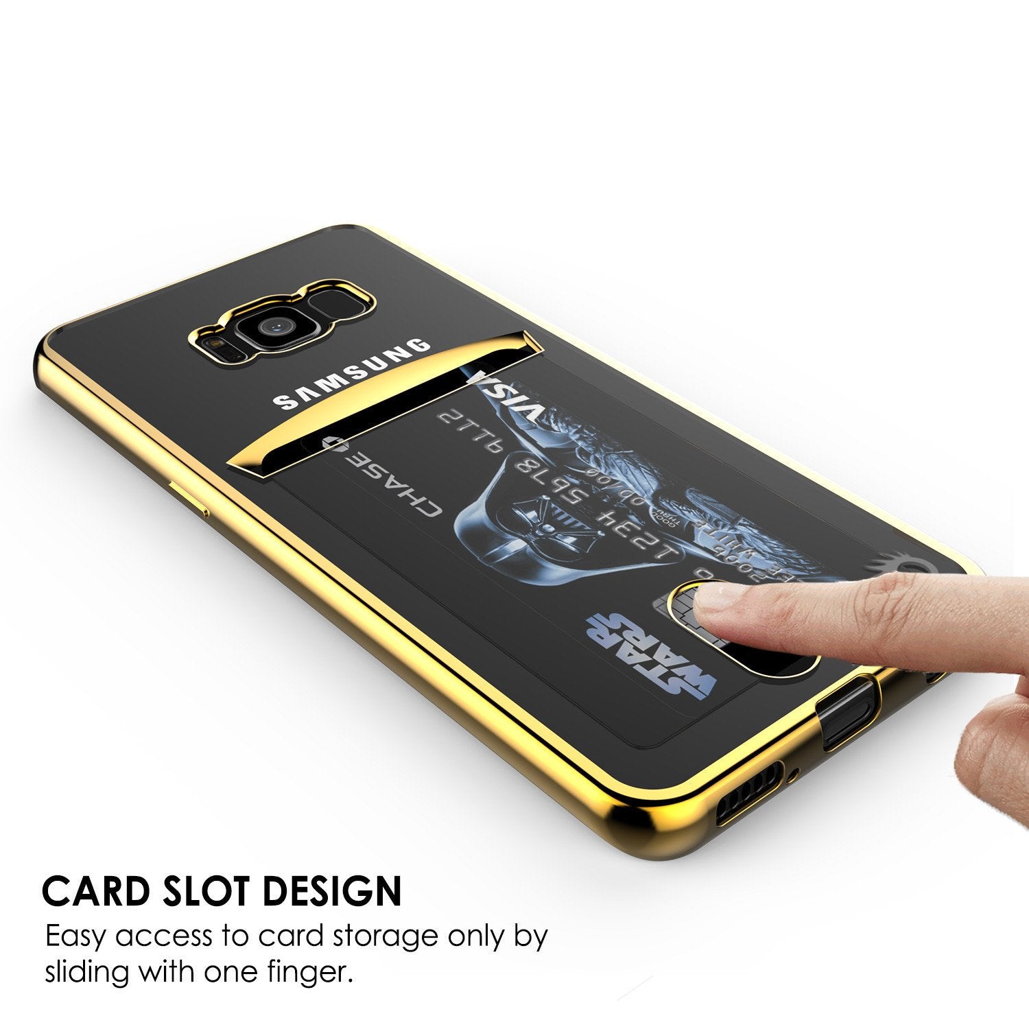 CARD SLOT DESIGN Easy access to card storage only by sliding with one finger.