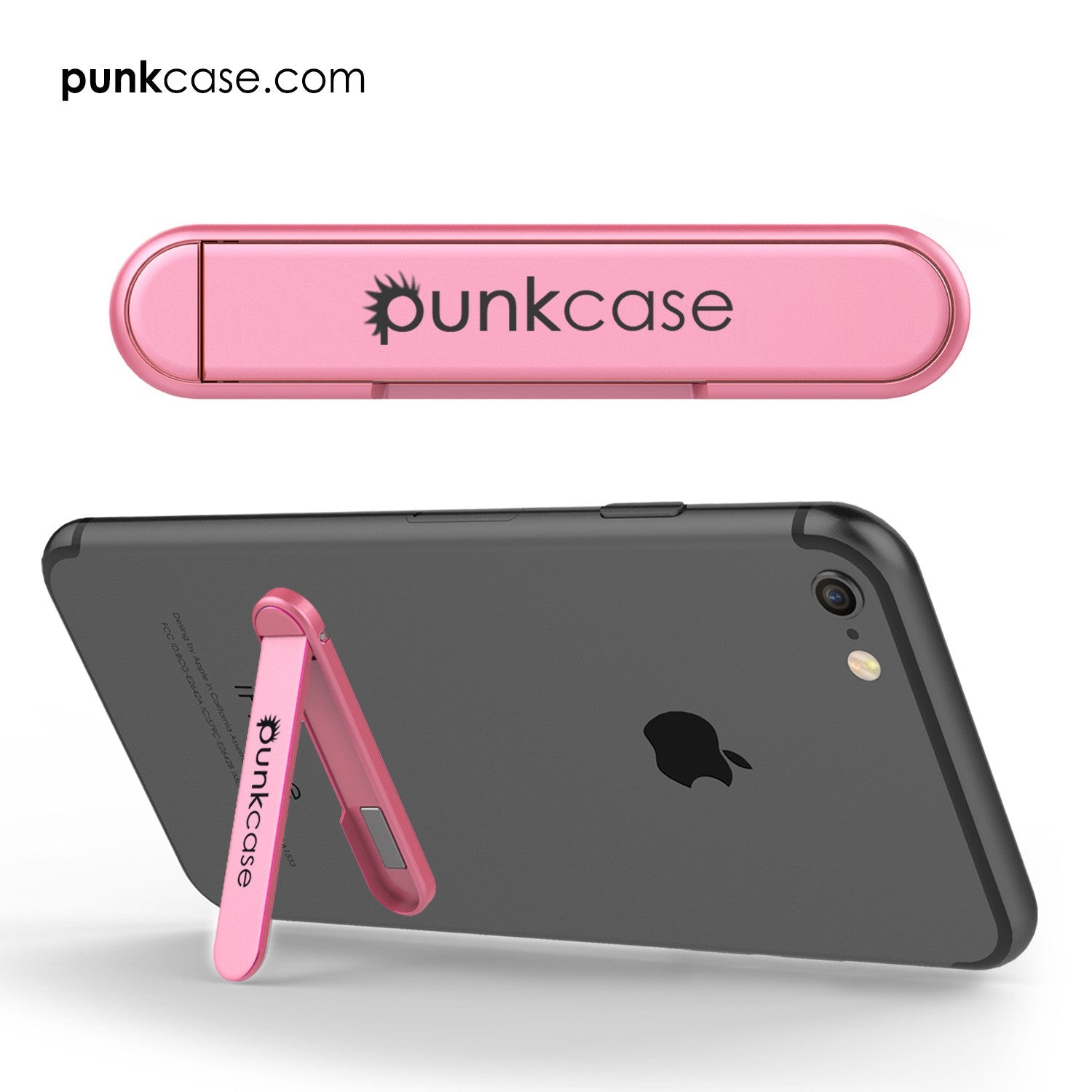 PUNKCASE FlickStick Universal Cell Phone Kickstand for all Mobile Phones & Cases with Flat Backs, One Finger Operation (Pink) (Color in image: Silver)