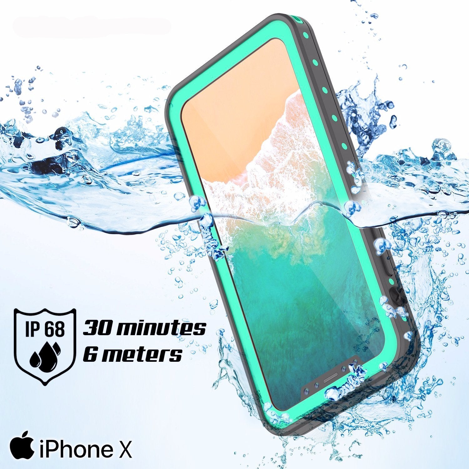 iPhone X Waterproof IP68 Case, Punkcase [Light green] [StudStar Series] [Slim Fit] [Dirtproof] 