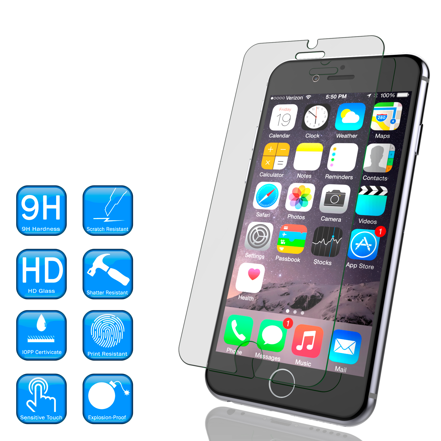iPhone 6/6s Punkcase Glass SHIELD Tempered Glass Screen Protector 0.33mm Thick 9H Glass