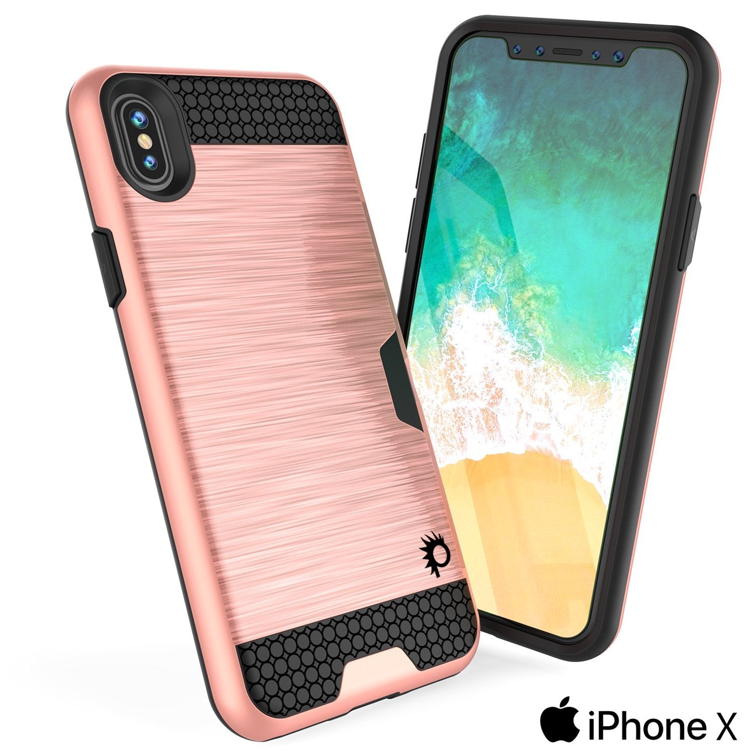 iPhone X Case, PUNKcase [SLOT Series] Slim Fit Dual-Layer Armor Cover & Tempered Glass PUNKSHIELD Screen Protector for Apple iPhone X [Rose Gold] 