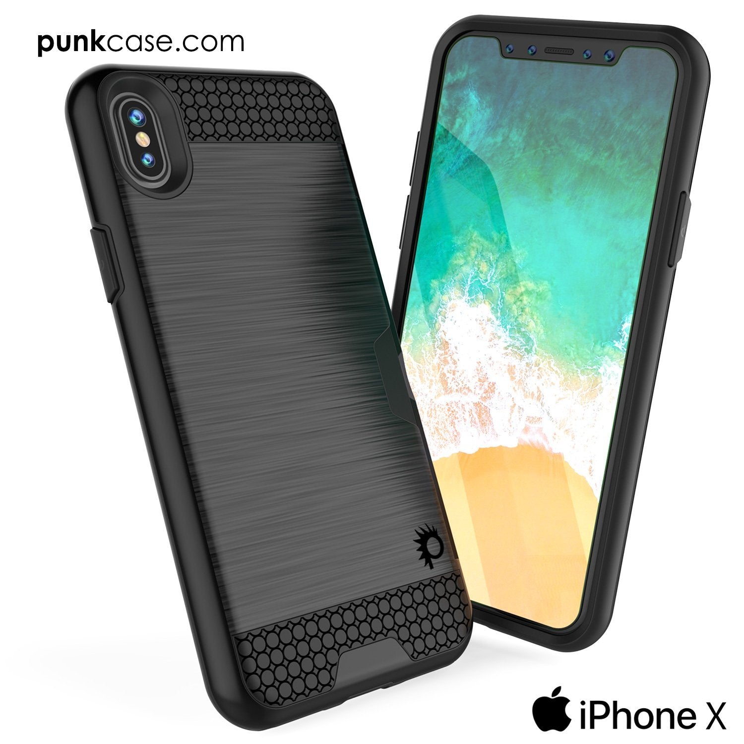 iPhone X Case, PUNKcase [SLOT Series] Slim Fit Dual-Layer Armor Cover & Tempered Glass PUNKSHIELD Screen Protector for Apple iPhone X [Black] 