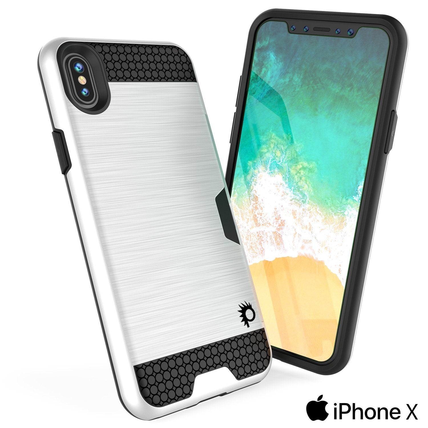 iPhone X Case, PUNKcase [SLOT Series] Slim Fit Dual-Layer Armor Cover & Tempered Glass PUNKSHIELD Screen Protector for Apple iPhone X [White] (Color in image: Rose Gold)