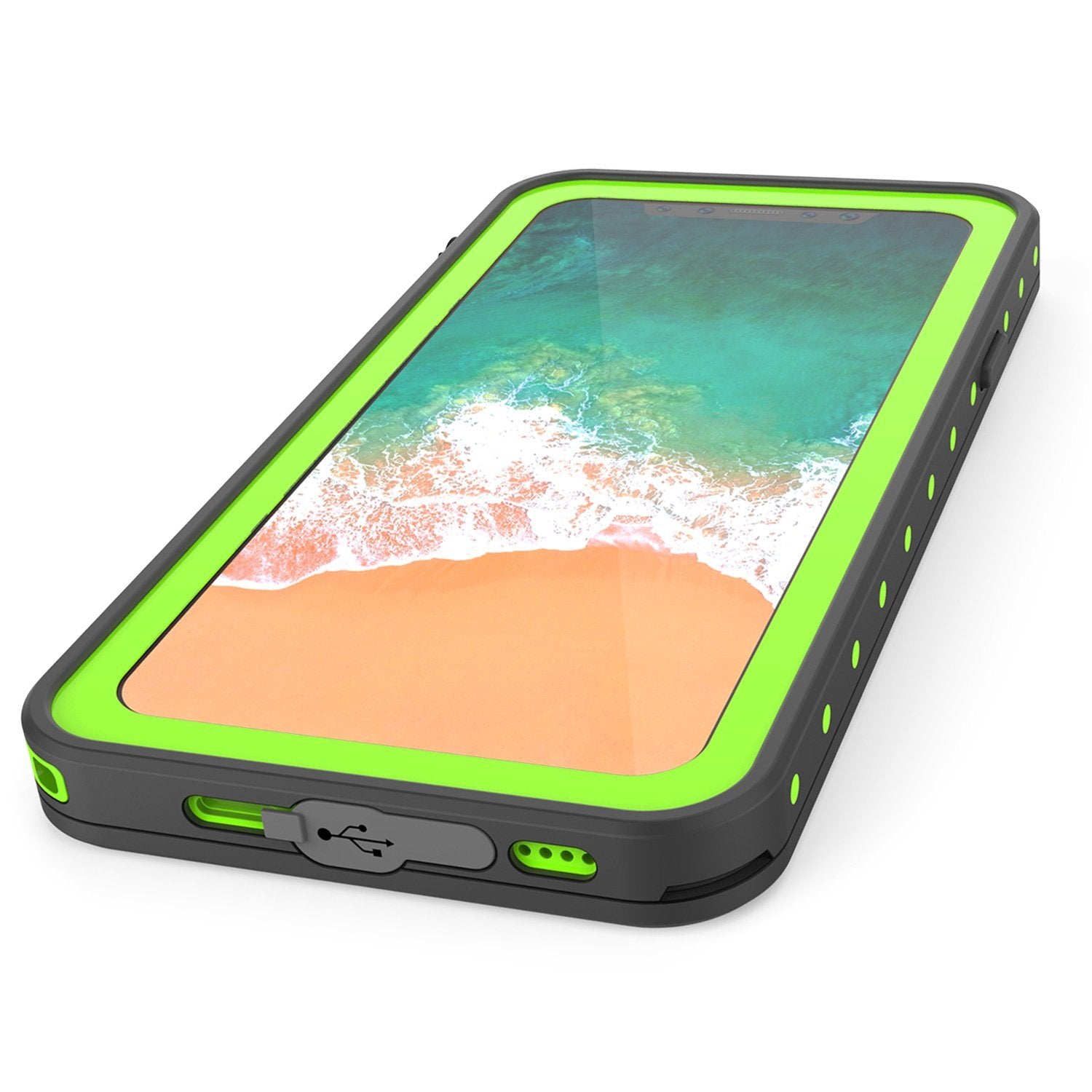 iPhone X Waterproof IP68 Case, Punkcase [Light green] [StudStar Series] [Slim Fit] [Dirtproof] (Color in image: Clear.)