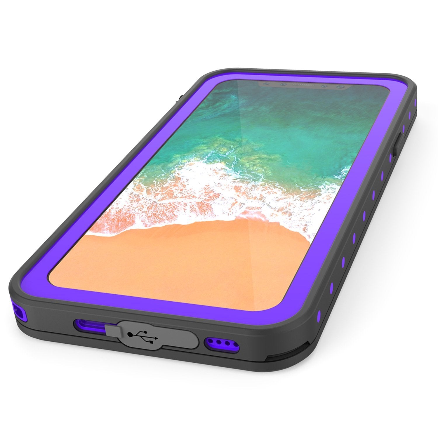 iPhone X Waterproof IP68 Case, Punkcase [Purple] [StudStar Series] [Slim Fit] [Dirtproof] (Color in image: light blue)