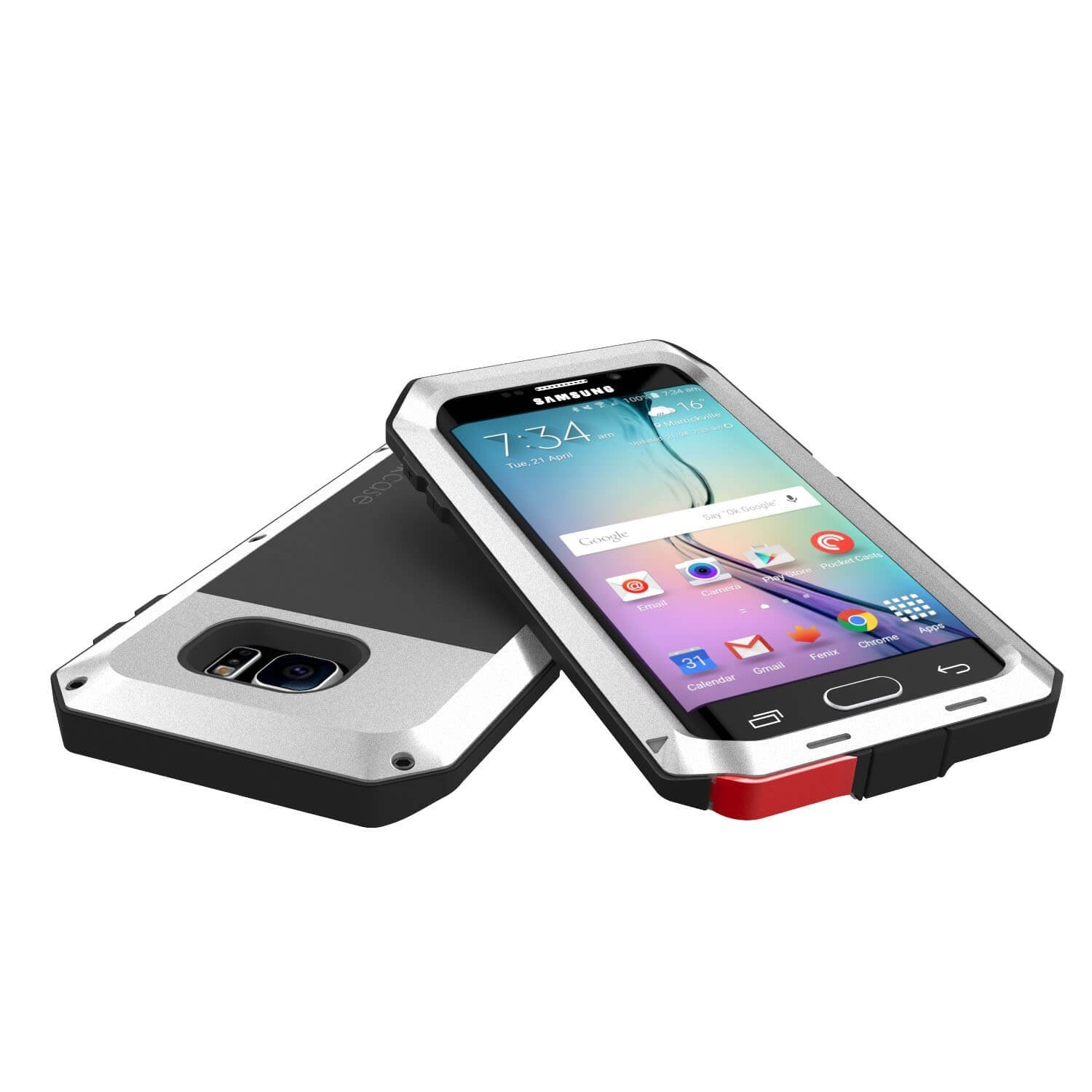 Galaxy S6 EDGE  Case, PUNKcase Metallic Silver Shockproof  Slim Metal (Color in image: neon)