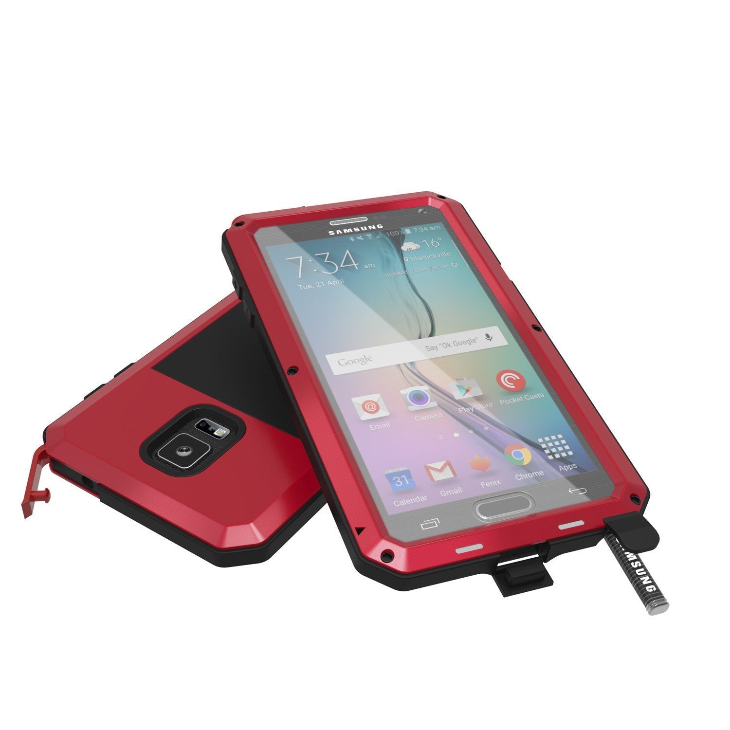 Note 4 Case, Punkcase® METALLIC Series RED w/ TEMPERED GLASS | Aluminum Frame (Color in image: White)