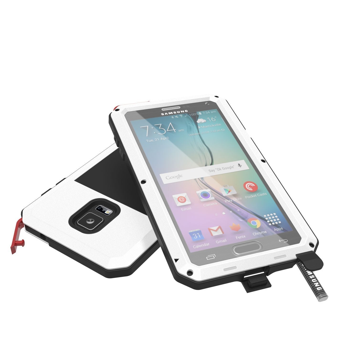 Note 4 Case, Punkcase® METALLIC Series WHITE w/ TEMPERED GLASS | Aluminum Frame (Color in image: Red)