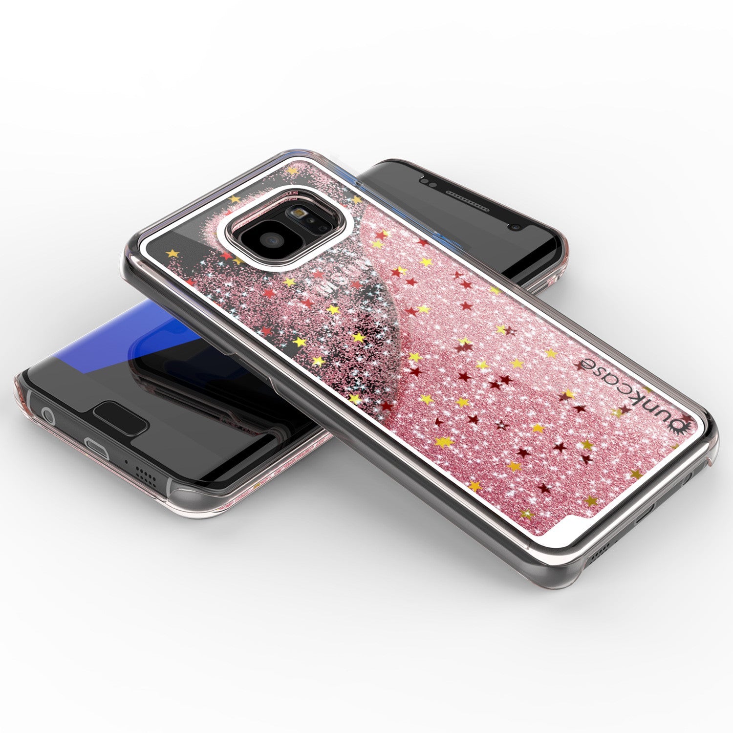 S7 Edge Case, Punkcase [Liquid Rose Series] Protective Dual Layer Floating Glitter Cover with lots of Bling & Sparkle + PunkShield Screen Protector (Color in image: pink)