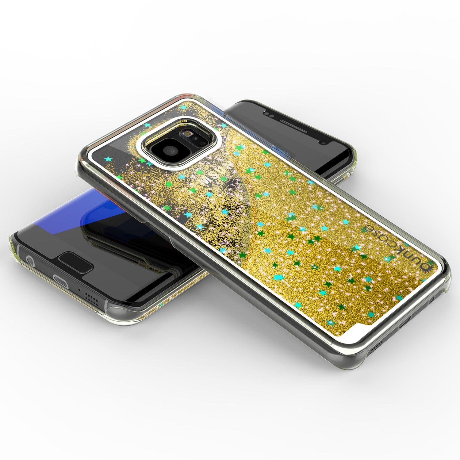 S7 Edge Case, Punkcase [Liquid GOLD Series] Protective Dual Layer Floating Glitter Cover with lots of Bling & Sparkle + PunkShield Screen Protector (Color in image: green)