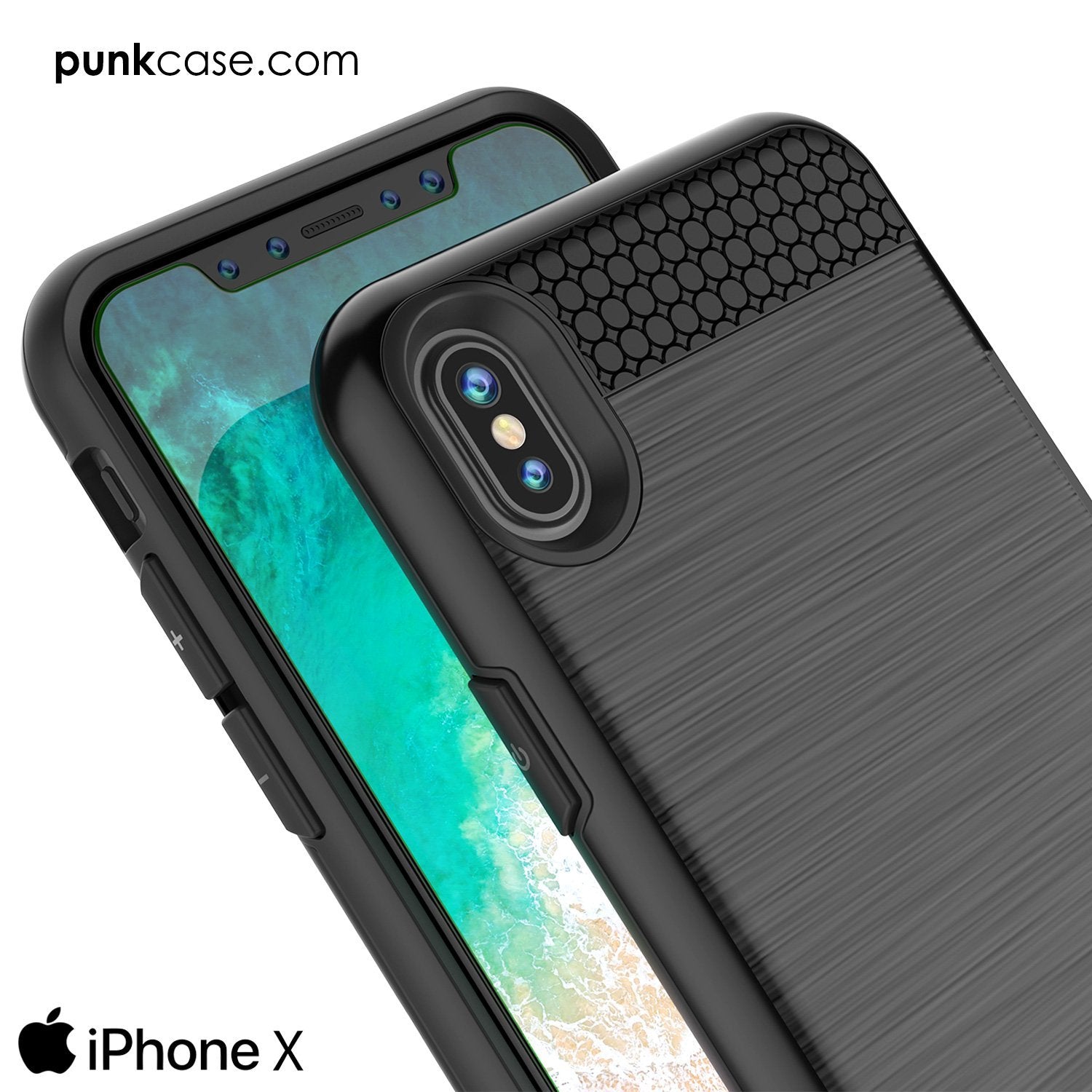 iPhone X Case, PUNKcase [SLOT Series] Slim Fit Dual-Layer Armor Cover & Tempered Glass PUNKSHIELD Screen Protector for Apple iPhone X [Black] 