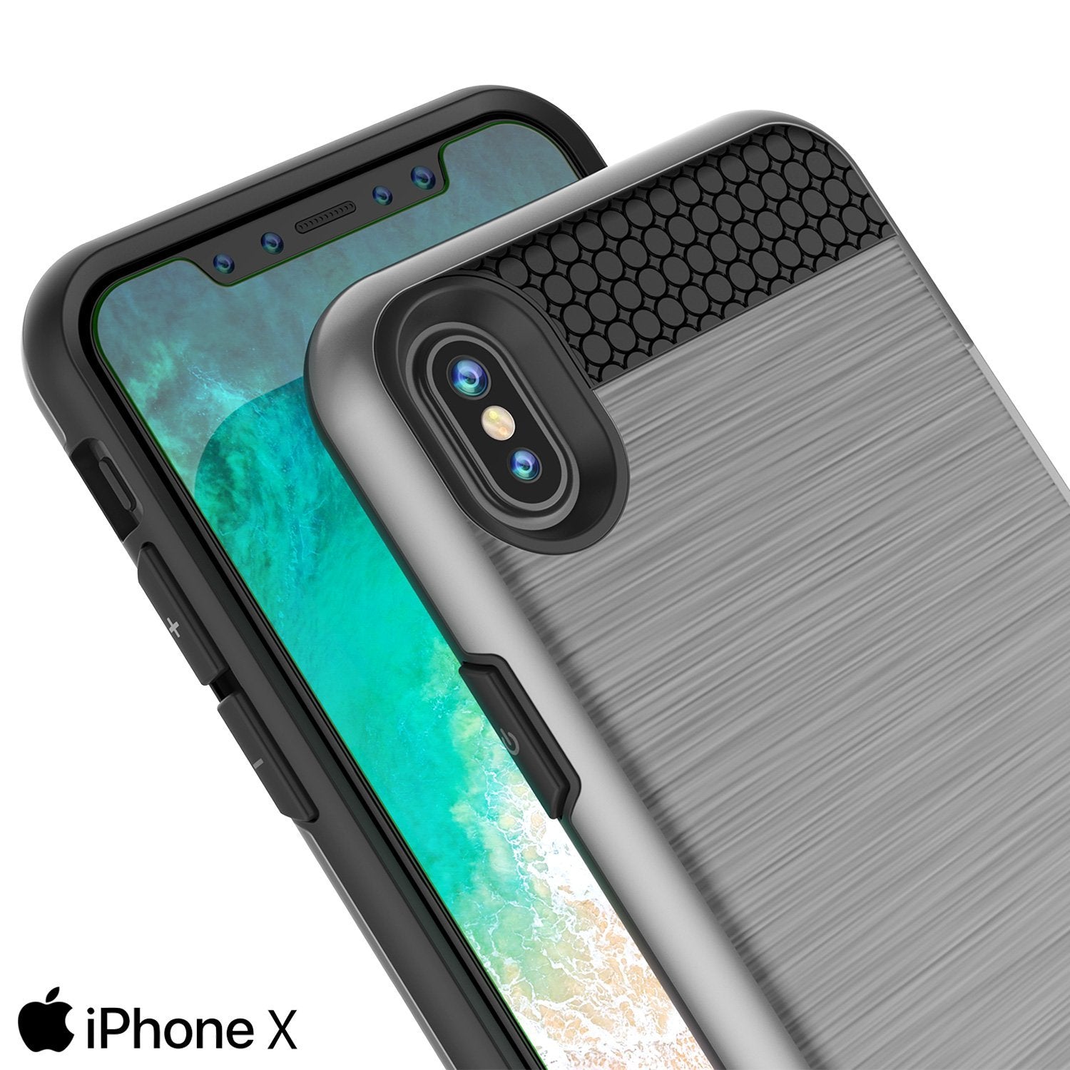 iPhone X Case, PUNKcase [SLOT Series] Slim Fit Dual-Layer Armor Cover & Tempered Glass PUNKSHIELD Screen Protector for Apple iPhone X [Silver] (Color in image: Rose Gold)