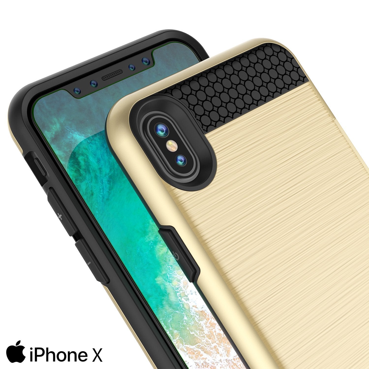 iPhone X Case, PUNKcase [SLOT Series] Slim Fit Dual-Layer Armor Cover & Tempered Glass PUNKSHIELD Screen Protector for Apple iPhone X [Gold] (Color in image: Rose Gold)