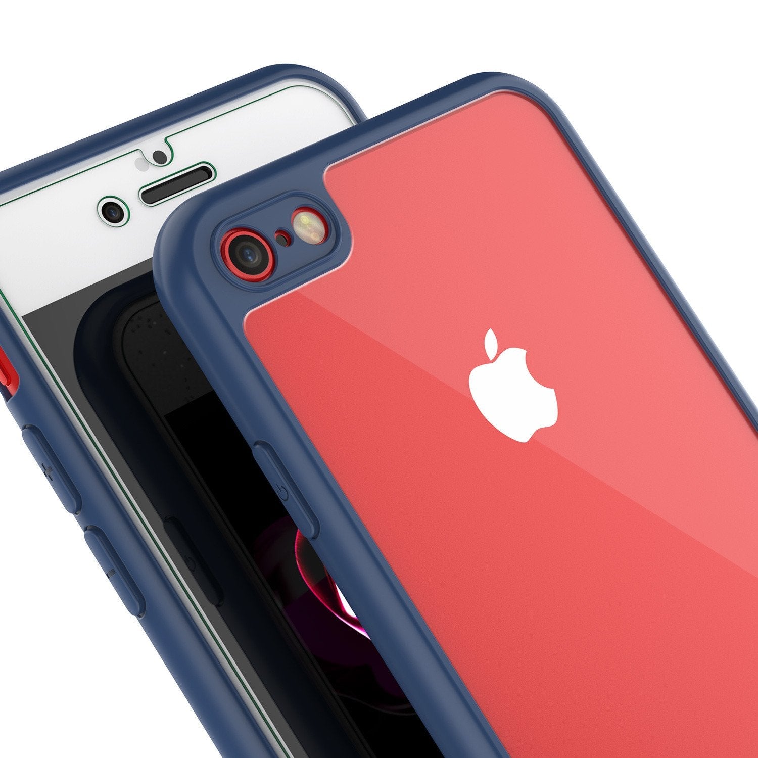 iPhone 8 Case [MASK Series] [NAVY] Full Body Hybrid Dual Layer TPU Cover W/ protective Tempered Glass Screen Protector (Color in image: black)