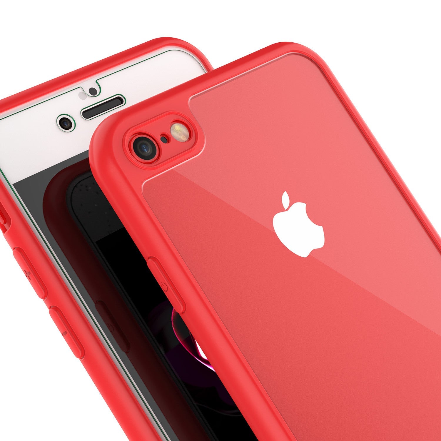 iPhone 7 Case [MASK Series] [RED] Full Body Hybrid Dual Layer TPU Cover W/ protective Tempered Glass Screen Protector (Color in image: black)