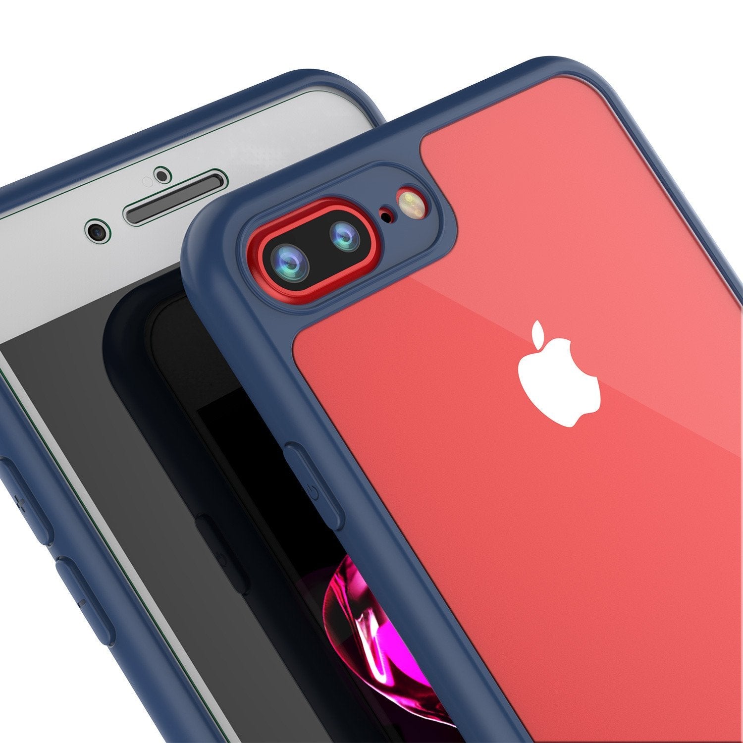 iPhone 8+ Plus Case [MASK Series] [NAVY] Full Body Hybrid Dual Layer TPU Cover W/ protective Tempered Glass Screen Protector (Color in image: black)