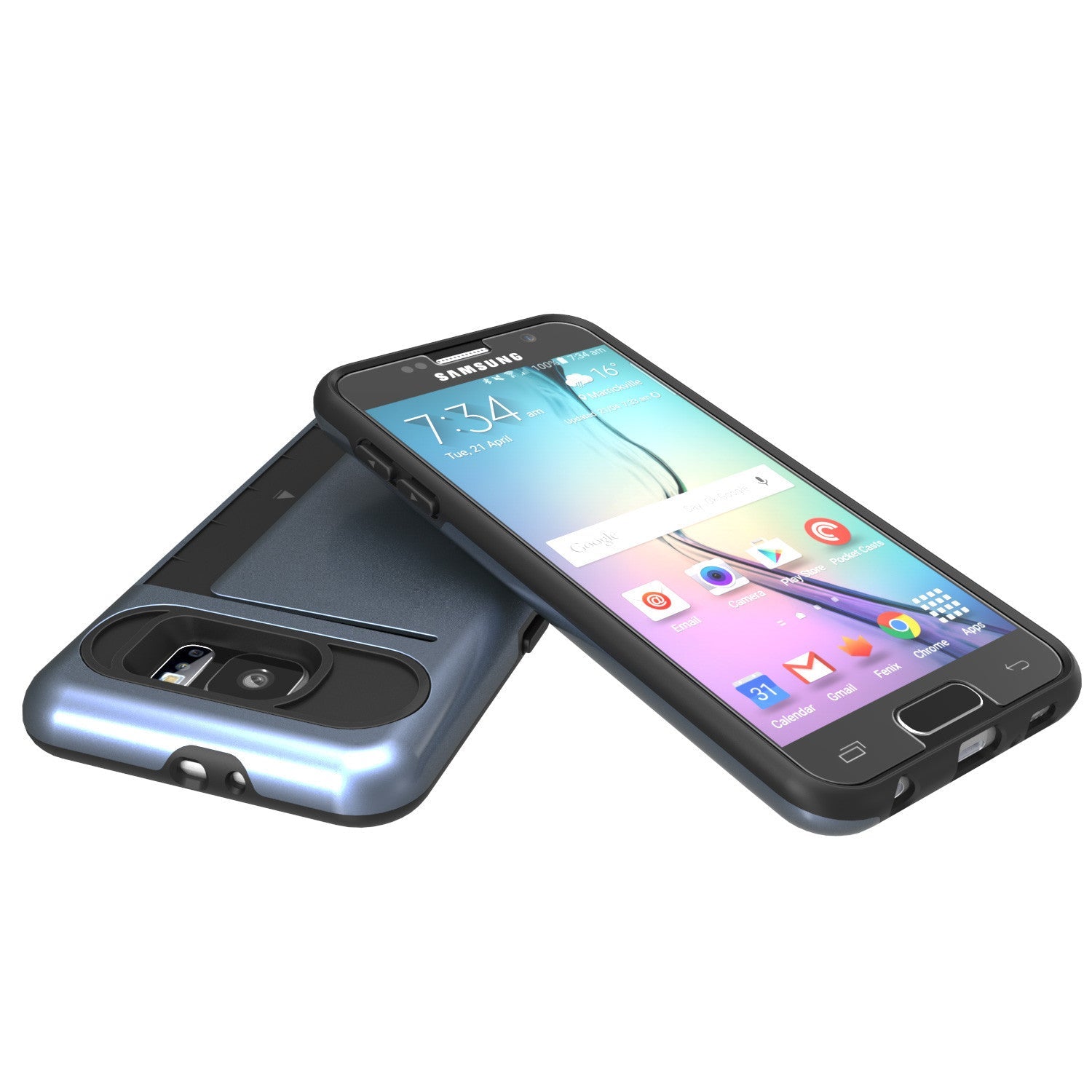 Galaxy S6 EDGE Case PunkCase CLUTCH Navy Series Slim Armor Soft Cover Case w/ Screen Protector (Color in image: Black)
